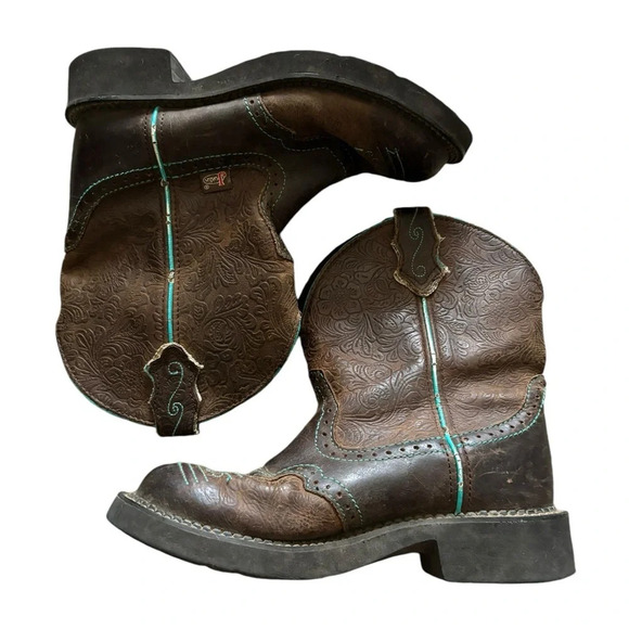 Justin Woman’s Gypsy Floral brown with turquoise accents, round toe, size 6.5 - Picture 1 of 6